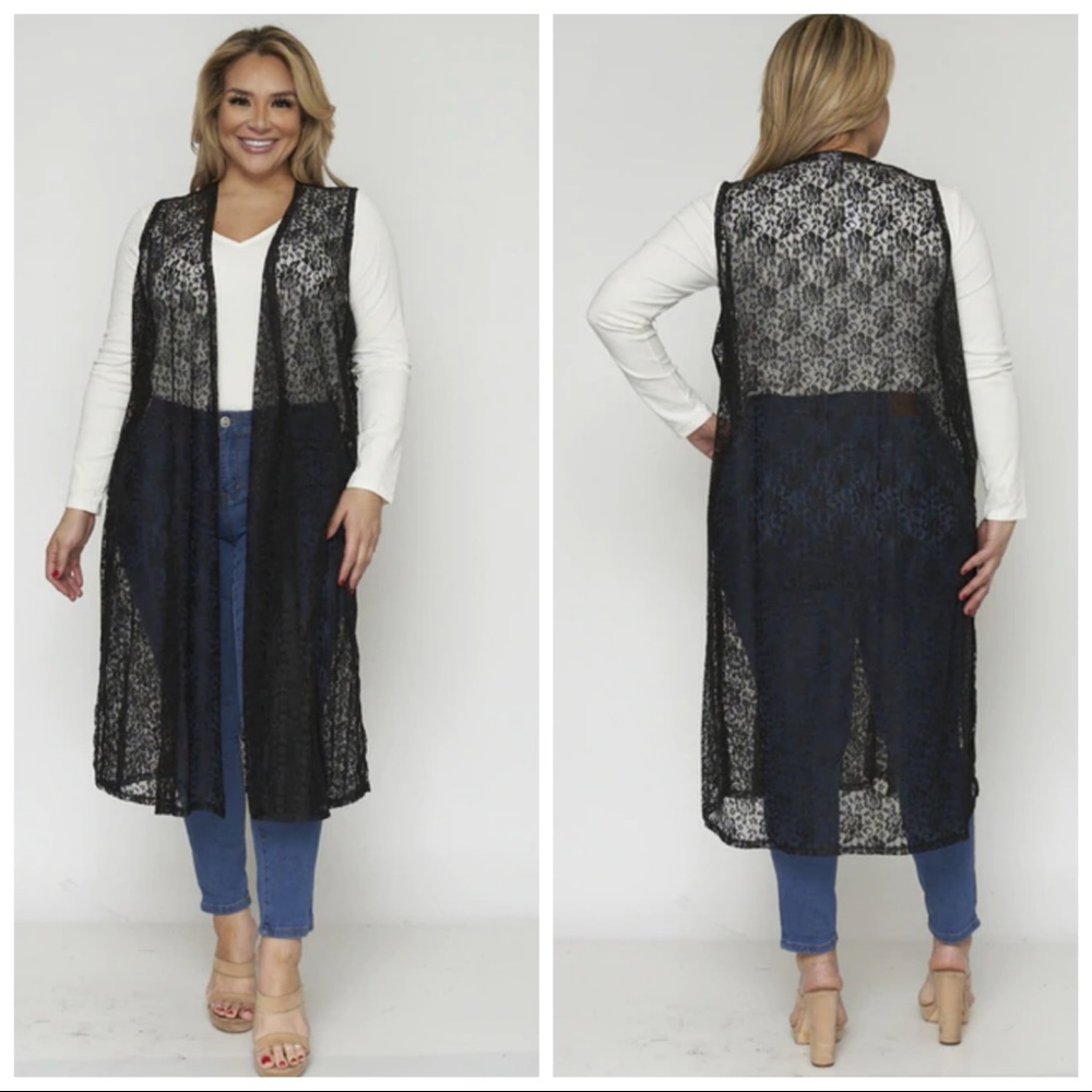 NEW Black Lace Sleeveless Cardigan Joy Vest